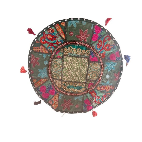 18" Indian Patchwork Round Floor Cushion Cover Indian Pillow Decor Bohemian Seat - Picture 1 of 6